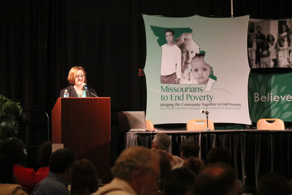 Heidi Lucas, chair of Missourians to End Poverty, welcomes attendees and introduces the Summit. 